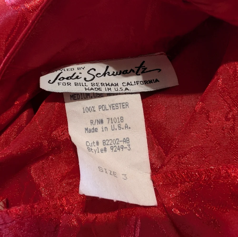 80s Vintage Jodi Schwartz Satin Peplum Ruched Waist Button Back Dress Size 3 - Picture 10 of 14